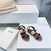 Colestore Celine Triomphe Raffia and Calfskin Flat Sandals Black - 3