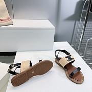Colestore Celine Triomphe Raffia and Calfskin Flat Sandals Black - 4