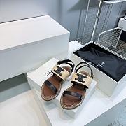 Colestore Celine Triomphe Raffia and Calfskin Flat Sandals Black - 2