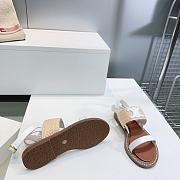 Colestore Celine Triomphe Raffia and Calfskin Flat Sandals White - 5