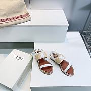 Colestore Celine Triomphe Raffia and Calfskin Flat Sandals White - 4