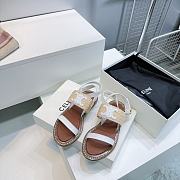 Colestore Celine Triomphe Raffia and Calfskin Flat Sandals White - 3