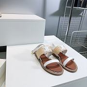 Colestore Celine Triomphe Raffia and Calfskin Flat Sandals White - 2