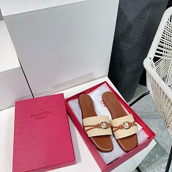Colestore Valentino Garavani Rope Detail Raffia Slide Sandals Brown