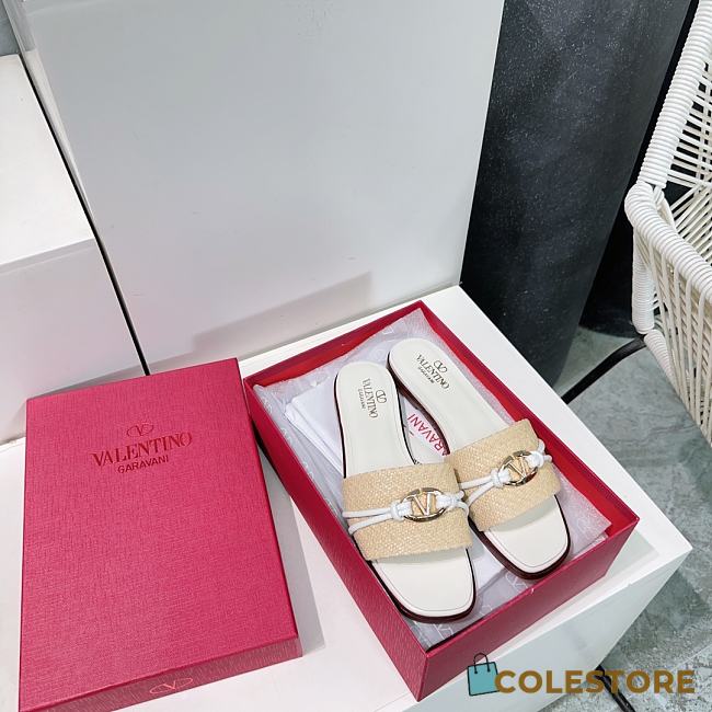 Colestore Valentino Garavani Rope Detail Raffia Slide Sandals White - 1