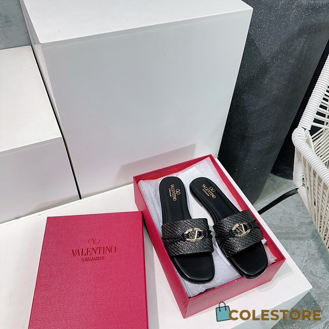 Colestore Valentino Garavani Rope Detail Raffia Slide Sandals Black - 1