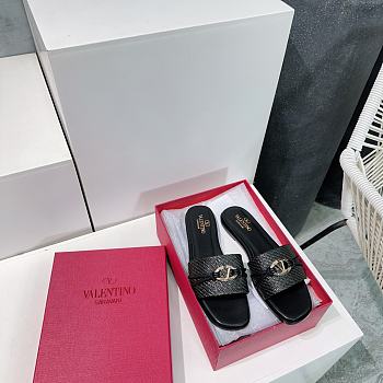 Colestore Valentino Garavani Rope Detail Raffia Slide Sandals Black