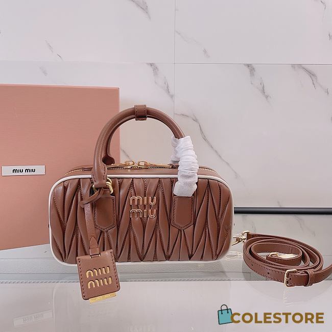 Colestore Miu Miu Matelassé Leather Bowling Bag in Brown 22x10.5x7.5cm - 1