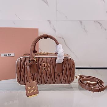 Colestore Miu Miu Matelassé Leather Bowling Bag in Brown 22x10.5x7.5cm