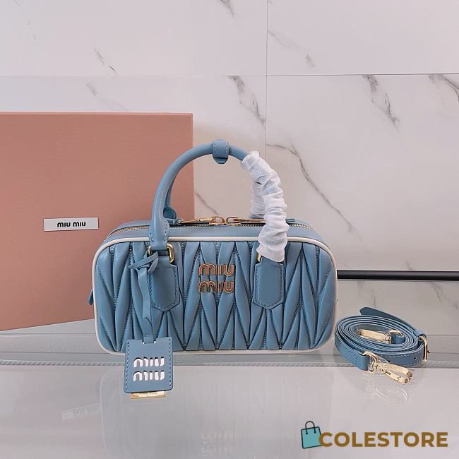 Colestore Miu Miu Matelassé Leather Bowling Bag in Blue 22x10.5x7.5cm - 1