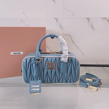 Colestore Miu Miu Matelassé Leather Bowling Bag in Blue 22x10.5x7.5cm
