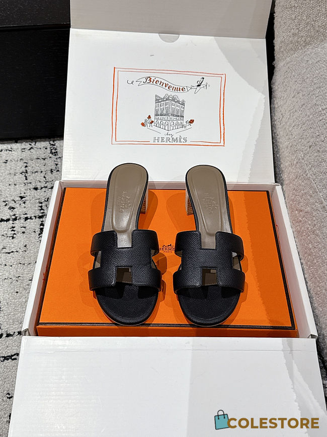 Colestore Hermès Oasis High Heel Slide Sandal Noir - 1