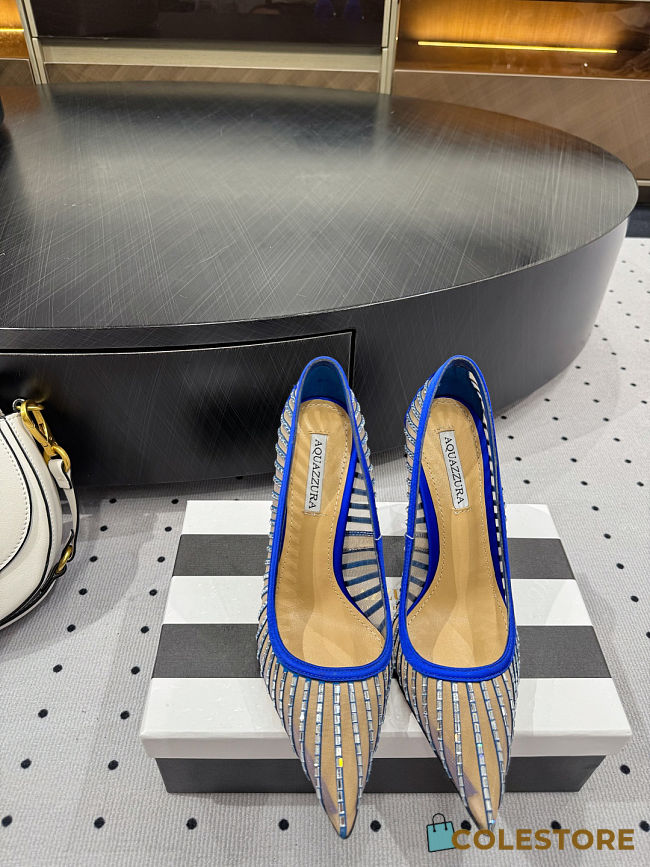 Colestore Aquazzura Mayor Crystal Mesh Blue Pumps - 1