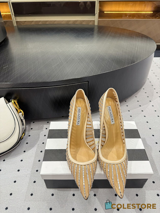 Colestore Aquazzura Mayor Crystal Mesh Beige Pumps - 1