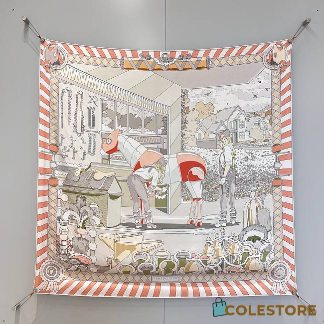 Colestore Pony Pit Stop Double Face Scarf 90 Rose poudre / Gris / Banc - 1