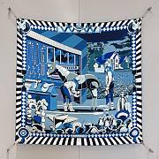 Colestore Hermès Pony Pit Stop Double Face Scarf 90 Cobalt blue / White / Navy - 1