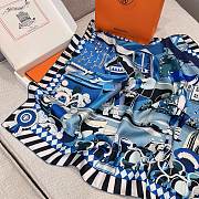 Colestore Hermès Pony Pit Stop Double Face Scarf 90 Cobalt blue / White / Navy - 6