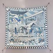 Colestore Hermès Pony Pit Stop Double Face Scarf 90 Cobalt blue / White / Navy - 3