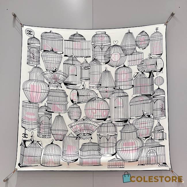 Colestore Chanel Square Scarf - Silk Twill - Light Pink, Pink & Black - 1