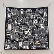 Colestore Chanel Square Scarf - Silk Twill - Black, White and Beige - 1