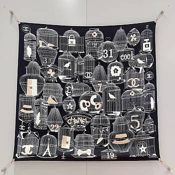 Colestore Chanel Square Scarf - Silk Twill - Black, White and Beige