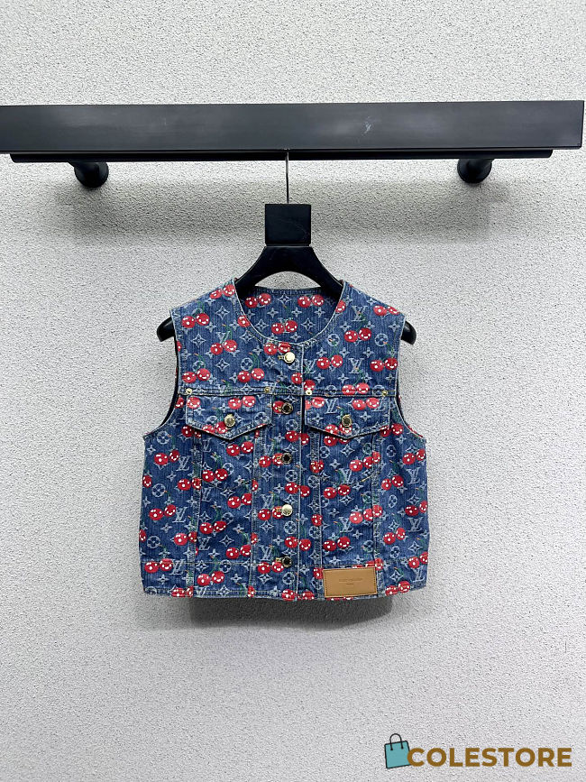 Colestore Louis Vuitton Sleeveless Monogram Cherry Denim Jacket  - 1