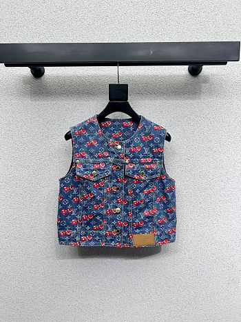 Colestore Louis Vuitton Sleeveless Monogram Cherry Denim Jacket 