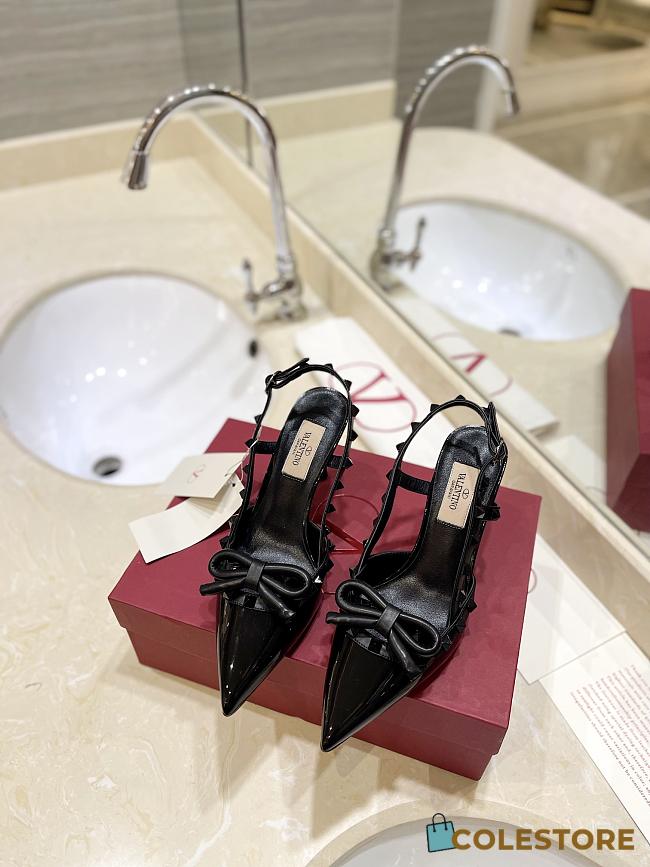 Colestore Valentino Garavani Rockstud Patent-Leather Bow Slingback Pump Black - 1
