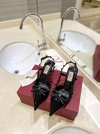 Colestore Valentino Garavani Rockstud Patent-Leather Bow Slingback Pump Black