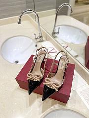 Colestore Valentino Garavani Rockstud Patent-Leather Bow Slingback Pump Beige & Black - 1