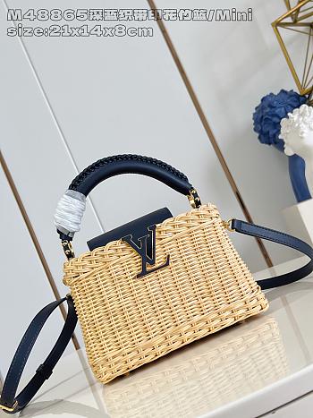 Colestore Louis Vuitton Capucines Mini Rattan and Cowhide Navy Blue  21x13.6x8cm