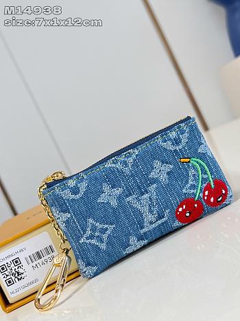 Colestore Louis Vuitton LV x TM Key Pouch Monogram Cherry Denim 7x1.5x12cm