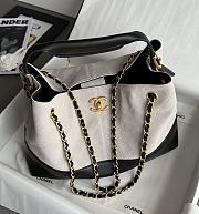 Colestore Chanel Small Tote Suede Calfskin, Shiny Lambskin & Gold-Tone Metal, Gray & Black 36x24x12cm - 5