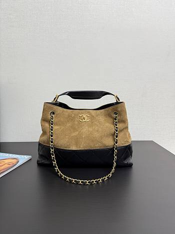 Colestore Chanel Small Tote Suede Calfskin, Shiny Lambskin & Gold-Tone Metal, Beige & Black 36x24x12cm