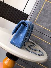 Colestore Chanel Blue Bleached Chain Printed Denim Medium Classic Double Flap 25.5x15.5x6.5cm - 2