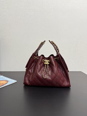 Colestore Chanel 25 Small Handbag Grained Calfskin & Gold-Tone Metal Burgundy 30x26x14cm