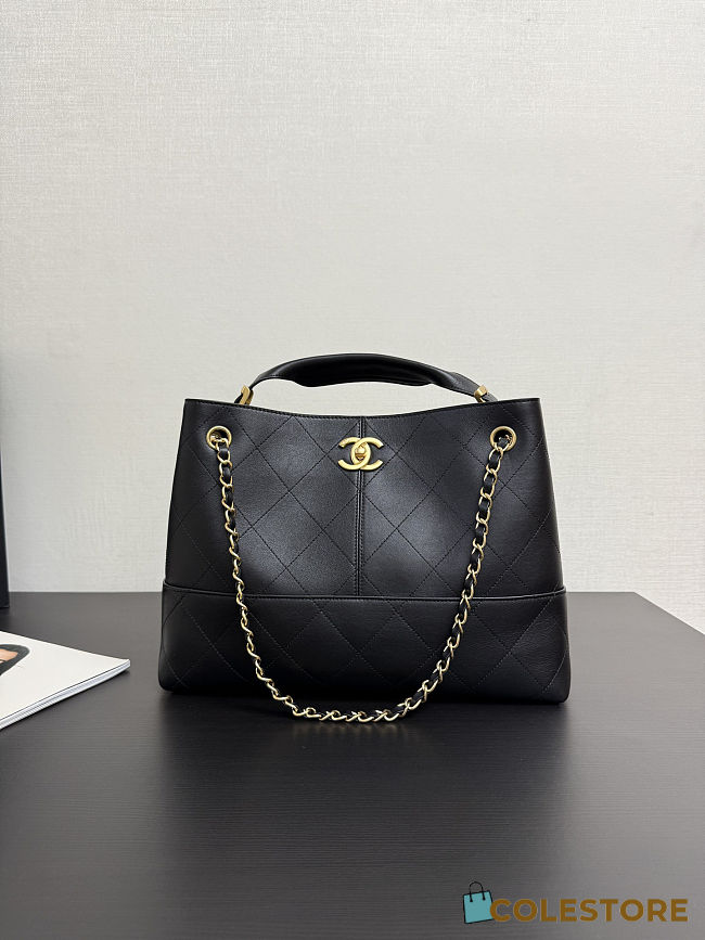 Colestore Chanel Shopping Bag Calfskin & Gold-Tone Metal Black 28x40x15cm - 1