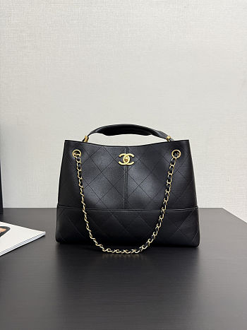 Colestore Chanel Shopping Bag Calfskin & Gold-Tone Metal Black 28x40x15cm