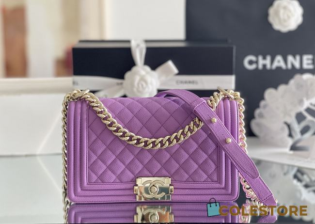 Colestore Chanel Le Boy Bolsa Med Boy Purple Caviar 25x15x9cm - 1