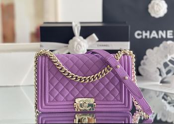 Colestore Chanel Le Boy Bolsa Med Boy Purple Caviar 25x15x9cm