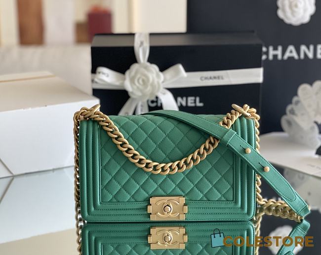 Colestore Chanel Le Boy Bolsa Med Boy Green Caviar 25x15x9cm - 1