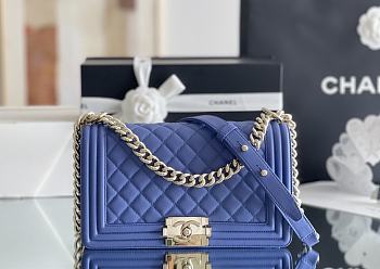 Colestore Chanel Le Boy Bolsa Med Boy Cobalt Caviar 25x15x9cm