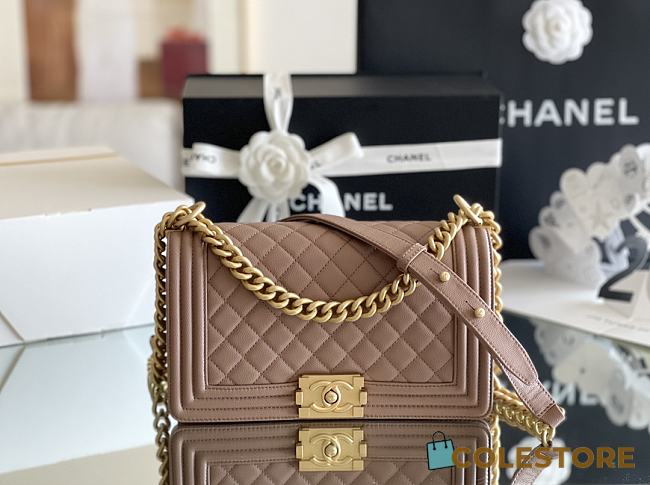Colestore Chanel Le Boy Bolsa Med Boy Dark Beige Caviar 25x15x9cm - 1