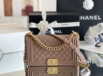 Colestore Chanel Le Boy Bolsa Med Boy Dark Beige Caviar 25x15x9cm