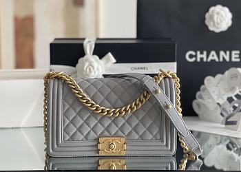Colestore Chanel Le Boy Bolsa Med Boy Gray Caviar 25x15x9cm