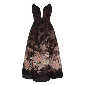 Colestore Zimmermann Illuminate Draped Midi Dress Black Tropical 