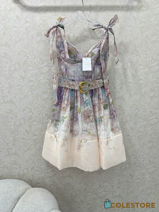 Colestore Zimmermann Lucky Belted Mini Dress in Floral Print - 1