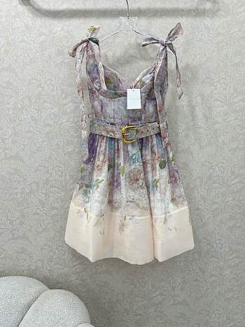 Colestore Zimmermann Lucky Belted Mini Dress in Floral Print