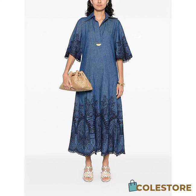 Colestore Zimmermann Coco Embroidered Denim Dress Railway Blue  - 1
