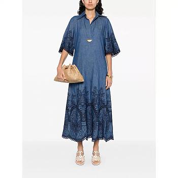 Colestore Zimmermann Coco Embroidered Denim Dress Railway Blue 